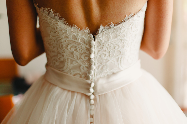 Back view of bride in wedding dress