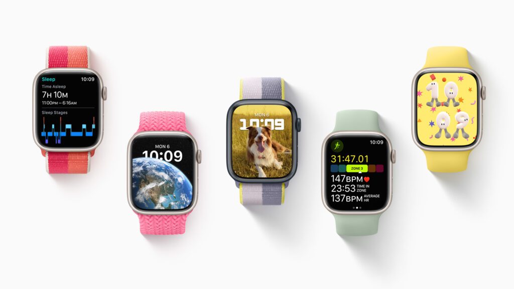 Five Apple Watch displays show new features included in the update