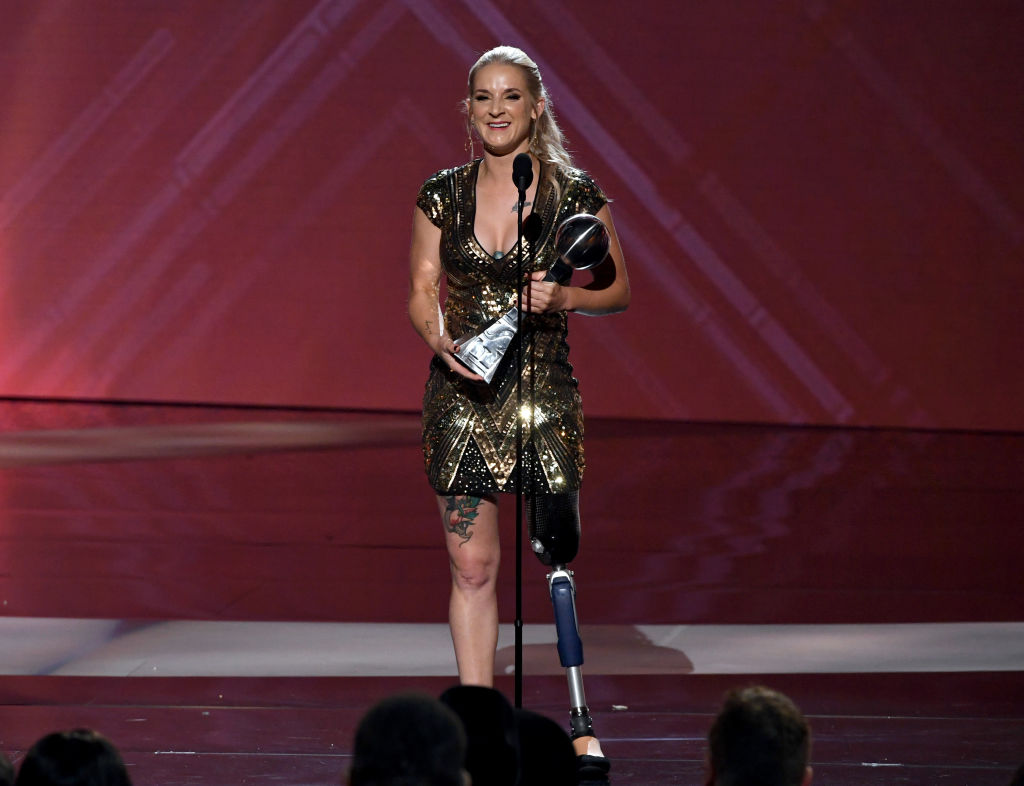 Sergeant Kirstie Ennis of the USMC (Retired) accepts the Pat Tillman Award for Service onstage during The 2019 ESPYs at Microsoft Theater on July 10, 2019 in Los Angeles, California.