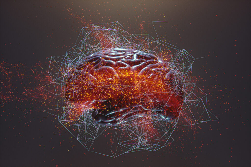 Abstract brain activity image. 3D generated image.
