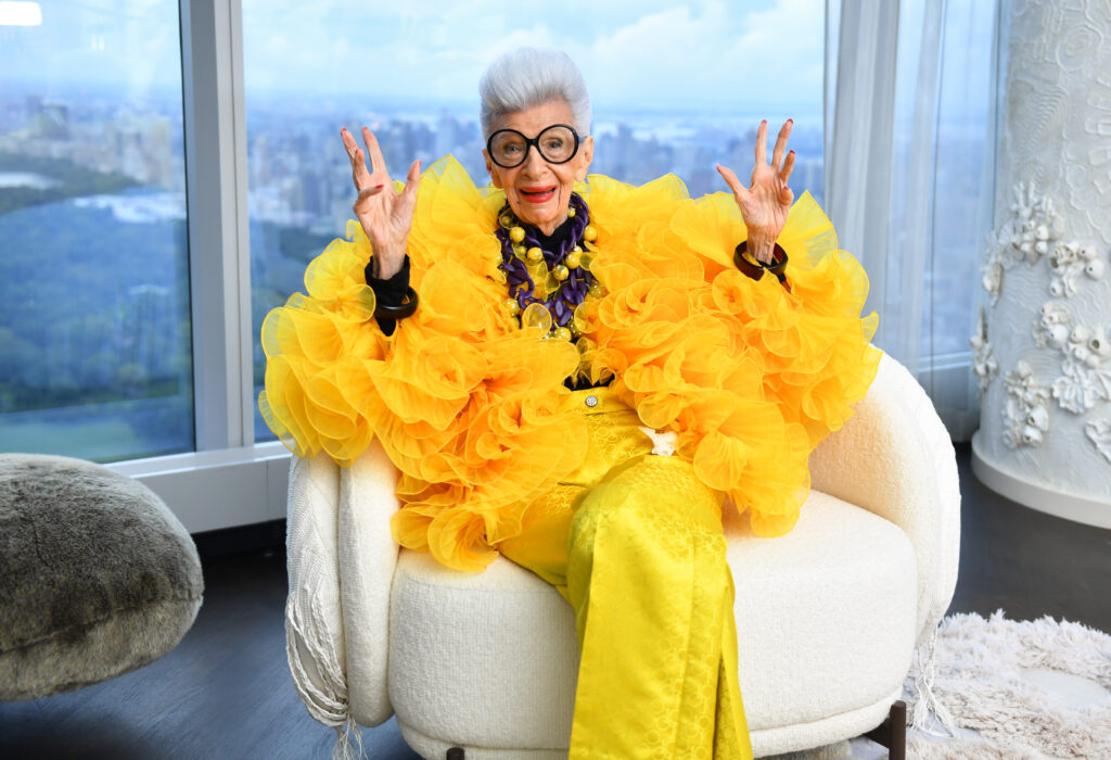 Iris Apfel sits for a portrait during her 100th Birthday Party at Central Park Tower on September 09, 2021 in New York City, a perfect example of women achieving success later in life.
