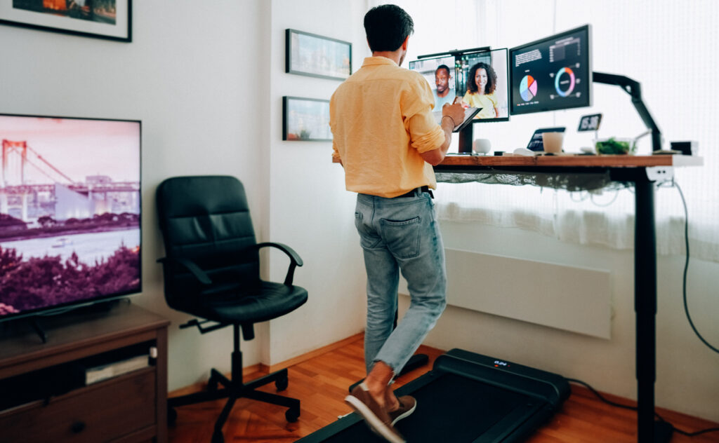 Man working from home at standing desk