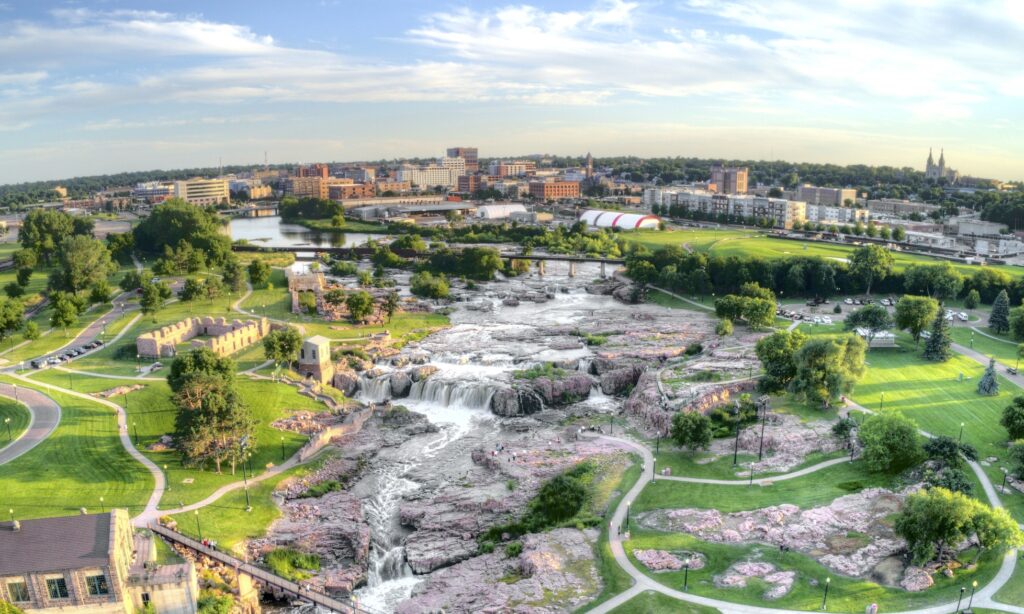 Summer Aerial View of Sioux Falls, The largest City in the State of South Dakota