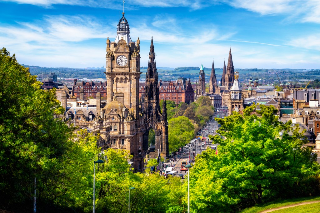 View from the Calton Hill on Princes Street in Edinburgh, Scotland, UK, where rent is being frozen to help cost of living crisis