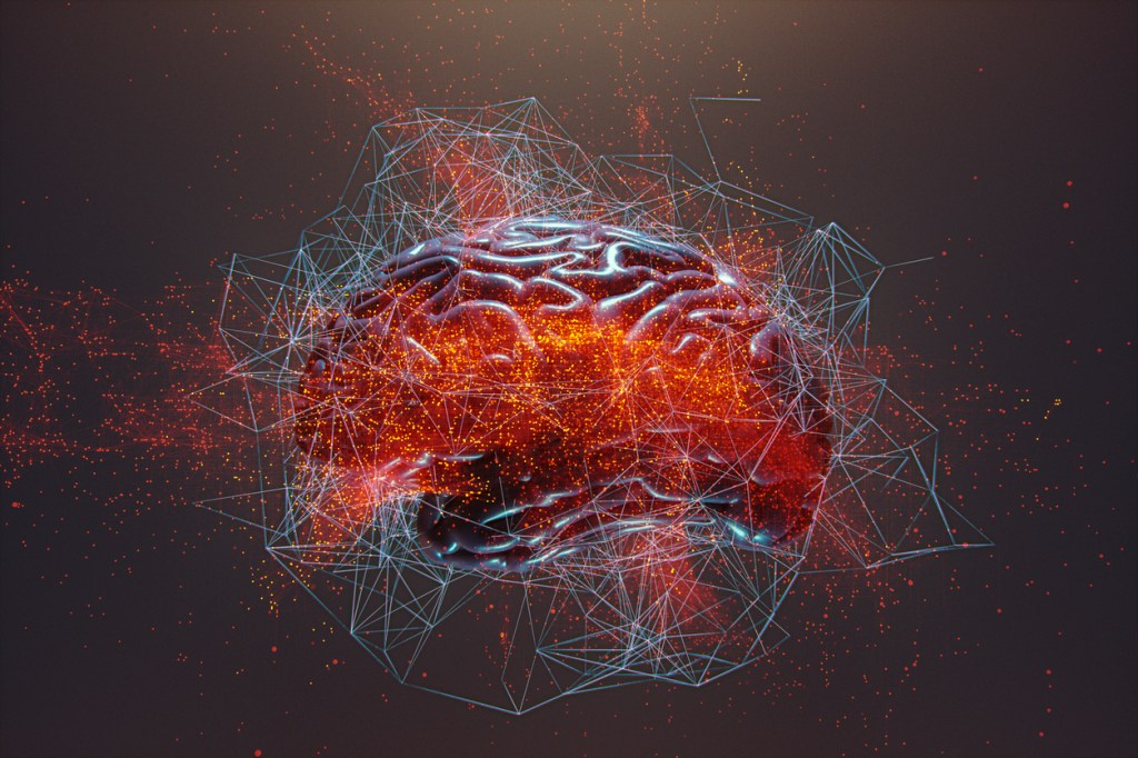 Abstract brain activity image. 3D generated image.