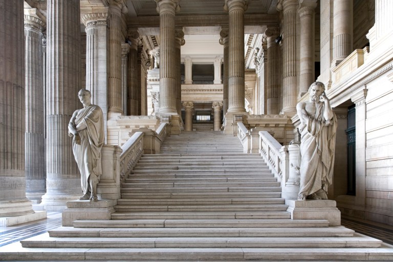 Brussels courthouse public entrance hall. Architecture and statues date from 1883 and is built in eclectic style.