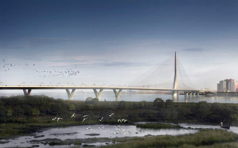 Danjiang Bridge by Zaha Hadid Architects, render by negativ.com